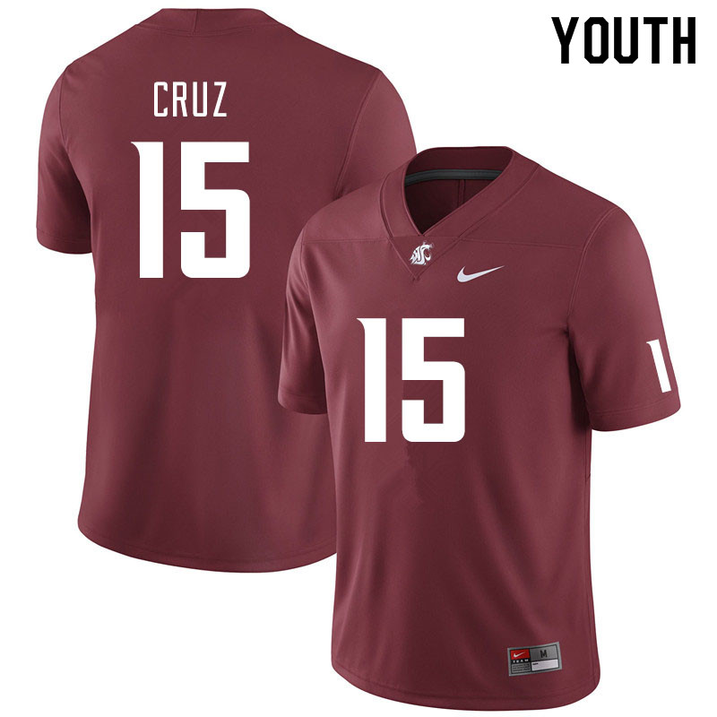 Youth #15 Gunner Cruz Washington State Cougars College Football Jerseys Sale-Crimson
